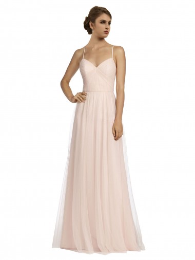Tulle A-Line Long Sleeveless Pink Bridesmaid Dress Sheffield