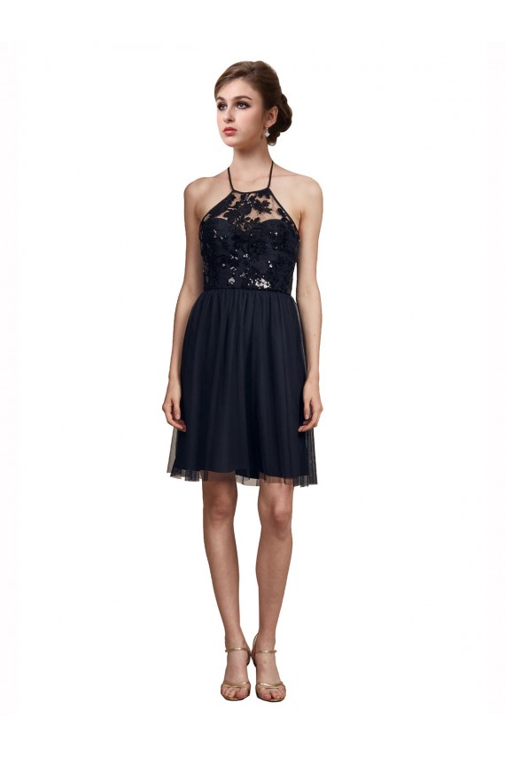 Tulle A-Line Knee Length Sleeveless Black Bridesmaid Dresses Sheffield