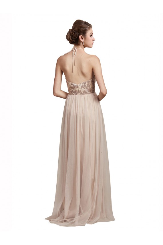 Tulle A-Line Long Sleeveless Nude Bridesmaid Dress Sheffield