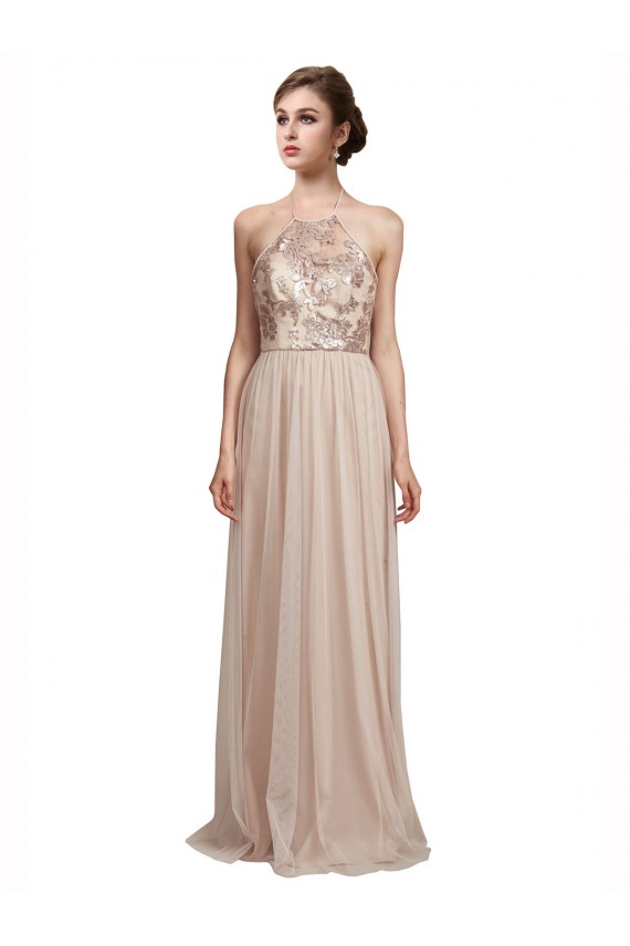 Tulle A-Line Long Sleeveless Nude Bridesmaid Dress Sheffield