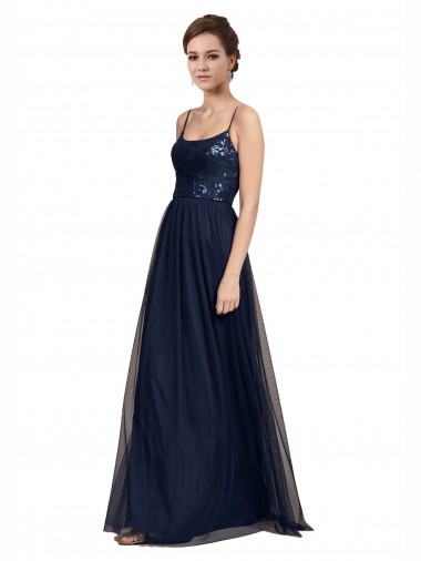 Tulle & Lace A-Line Long Sleeveless Dark Navy Bridesmaid Dresses Sheffield