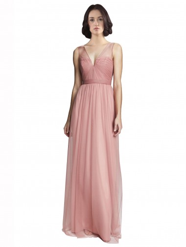 Tulle A-Line Long Sleeveless Rose Pink Bridesmaid Dress Sheffield