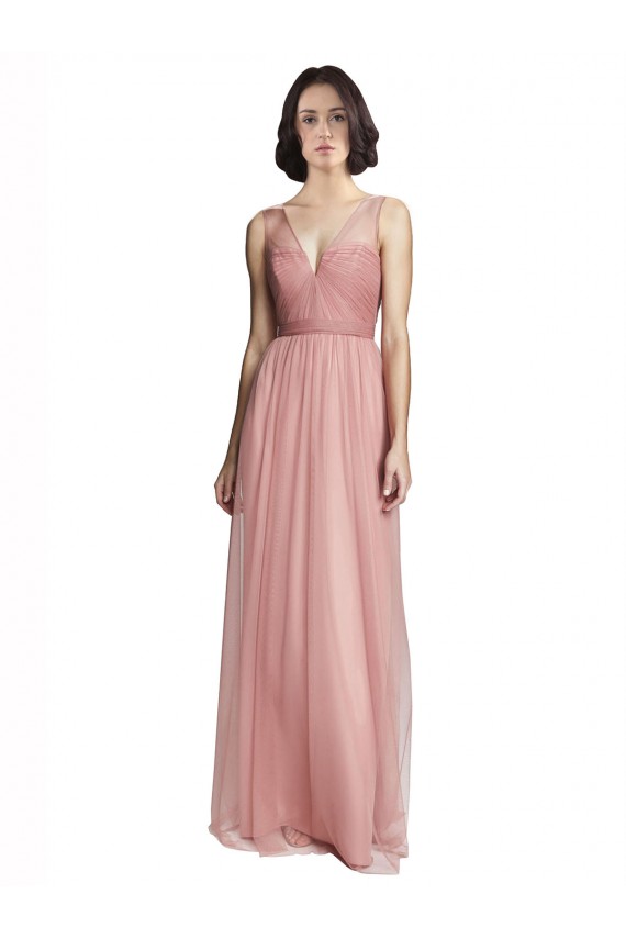 Tulle A-Line Long Sleeveless Rose Pink Bridesmaid Dress Sheffield