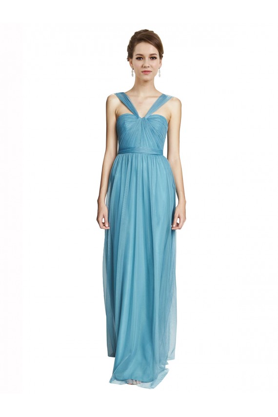 Tulle A-Line Long Sleeveless Sky Blue Bridesmaid Dress Sheffield