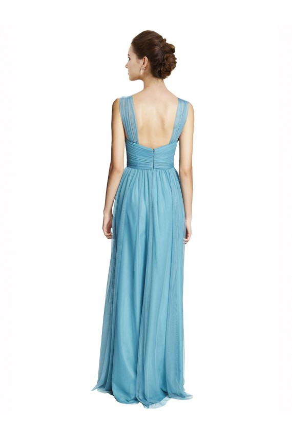 Tulle A-Line Long Sleeveless Sky Blue Bridesmaid Dress Sheffield