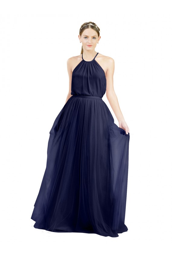 Tulle A-Line Sleeveless Navy Blue Semi Formal Evening Dress / Bridesmaid Dress Sheffield