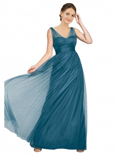 Tulle A-Line Long Sleeveless Teal Green V-Back Bridesmaid Dress Sheffield