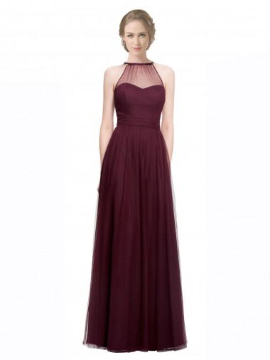Tulle A-Line Long Sleeveless Red Bridesmaid Dress Sheffield