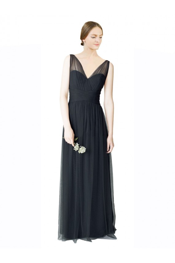 Tulle A-Line Long Sleeveless V-Back Pewter Bridesmaid Dresses Sheffield