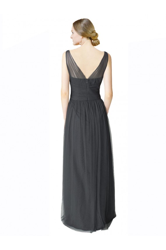 Tulle A-Line Long Sleeveless V-Back Pewter Bridesmaid Dresses Sheffield