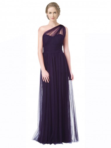 Tulle A-Line Long Sleeveless Plum Bridesmaid Dress Sheffield