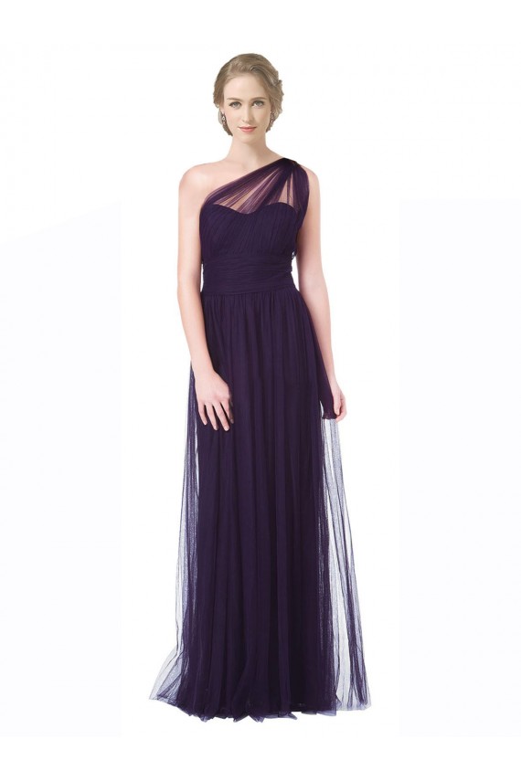 Tulle A-Line Long Sleeveless Plum Bridesmaid Dress Sheffield