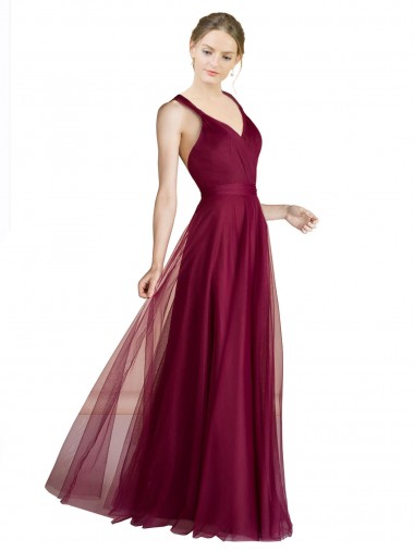 Tulle A-Line Long Sleeveless Criss Cross Open Back Bridesmaid Dress Sheffield