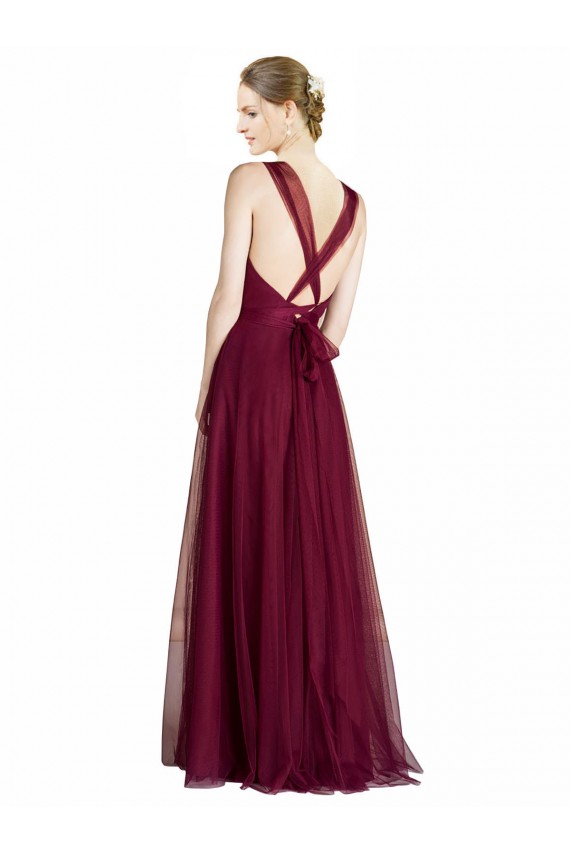 Tulle A-Line Long Sleeveless Criss Cross Open Back Bridesmaid Dress Sheffield
