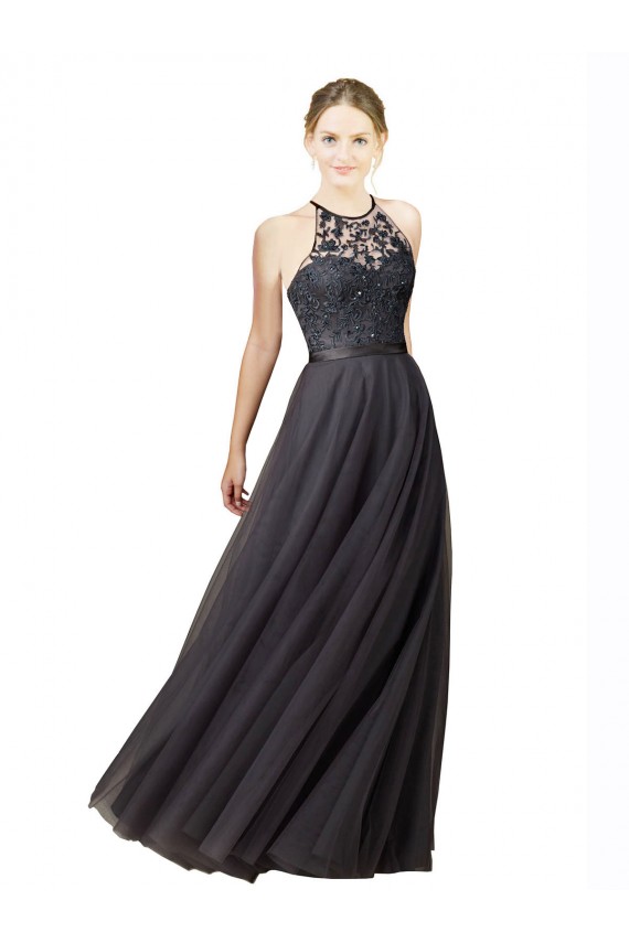 Tulle & Lace A-Line Long Sleeveless Criss Cross Back Bridesmaid Dress Sheffield