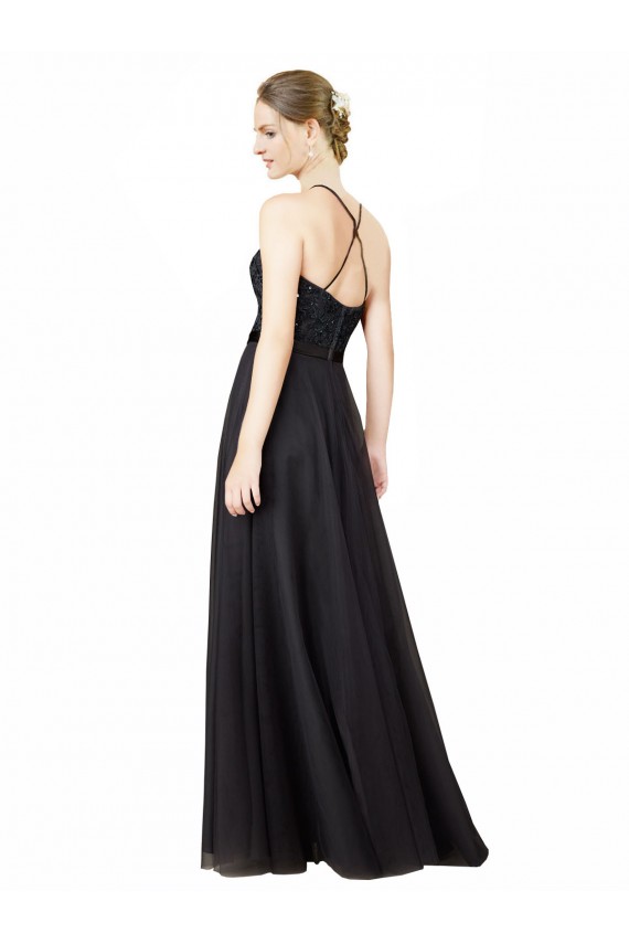 Tulle & Lace A-Line Long Sleeveless Criss Cross Back Bridesmaid Dress Sheffield