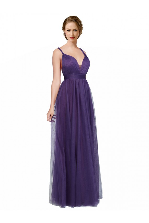 Tulle A-Line Long Sleeveless Spaghetti Straps Open Back Bridesmaid Dresses Sheffield