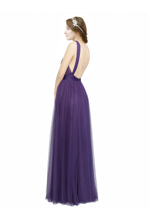 Tulle A-Line Long Sleeveless Spaghetti Straps Open Back Bridesmaid Dresses Sheffield