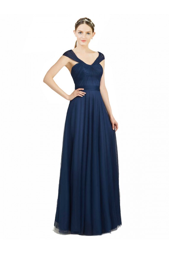 Tulle A-Line Long Sleeveless Open Back Dark Navy Bridesmaid Dresses Sheffield
