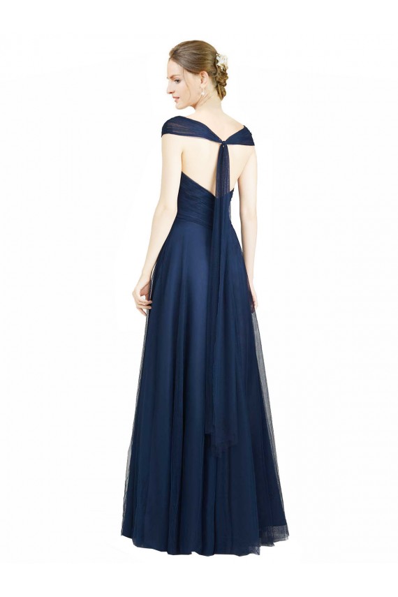 Tulle A-Line Long Sleeveless Open Back Dark Navy Bridesmaid Dresses Sheffield