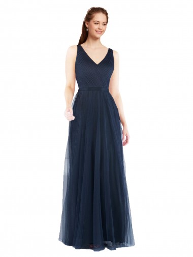 Tulle Sheath Long Sleeveless Low Back Bridesmaid Dress Sheffield