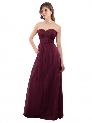 Tulle A-Line Long Sleeveless Low Back Burgundy Bridesmaid Dresses Sheffield