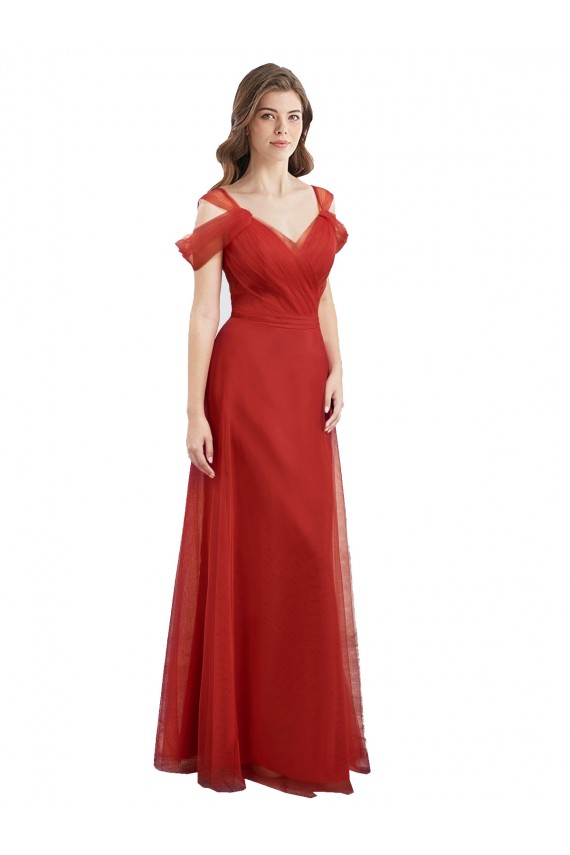 Tulle A-Line Long Cold Shoulder Low Back Formal Dress / Bridesmaid Dress Sheffield