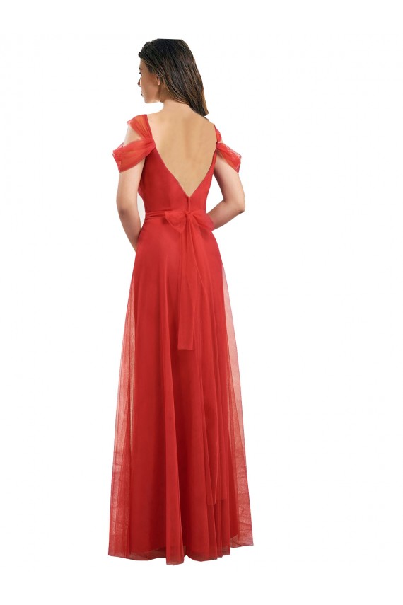 Tulle A-Line Long Cold Shoulder Low Back Formal Dress / Bridesmaid Dress Sheffield