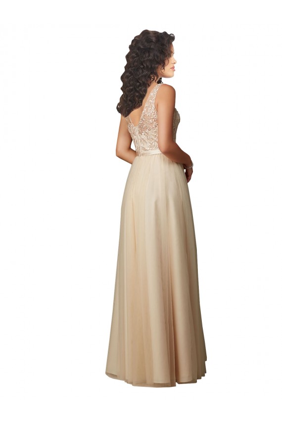 Tulle & Lace A-Line Long Sleeveless V-Back Bridesmaid Dress Sheffield