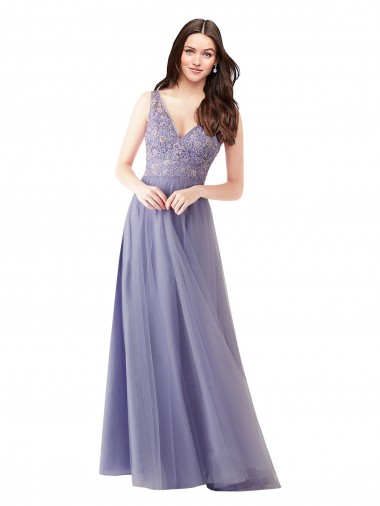 Tulle & Lace A-Line Long Sleeveless V-Back Formal Dress / Bridesmaid Dress Sheffield
