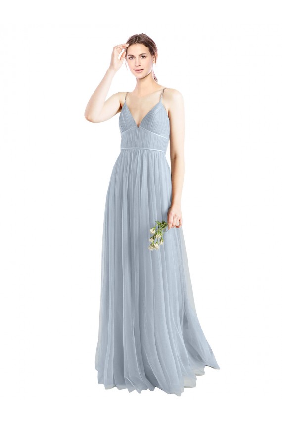 Tulle A-Line Long Sleeveless Open Back Light Sky Blue Bridesmaid Dresses Sheffield