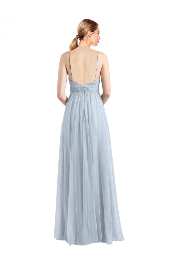 Tulle A-Line Long Sleeveless Open Back Light Sky Blue Bridesmaid Dresses Sheffield