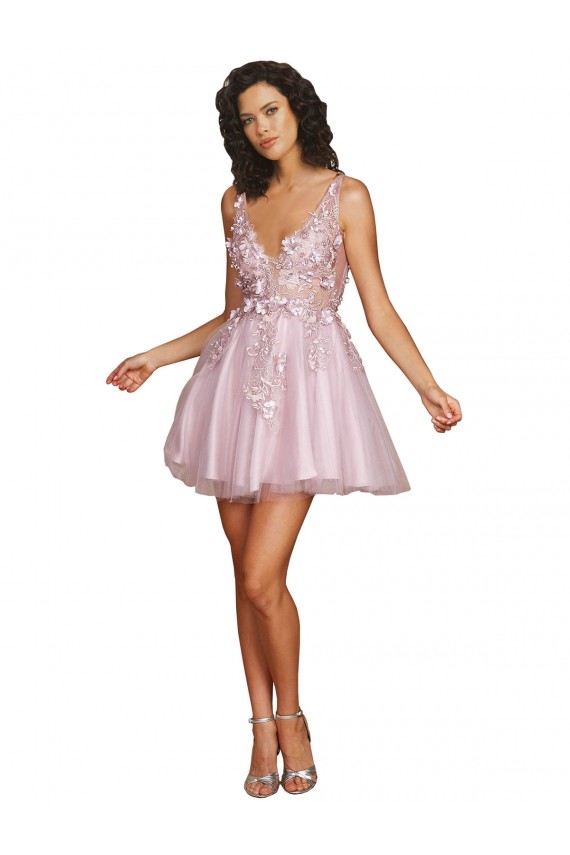Tulle A-Line Short Sleeveless V-Back Bridesmaid Dress Sheffield