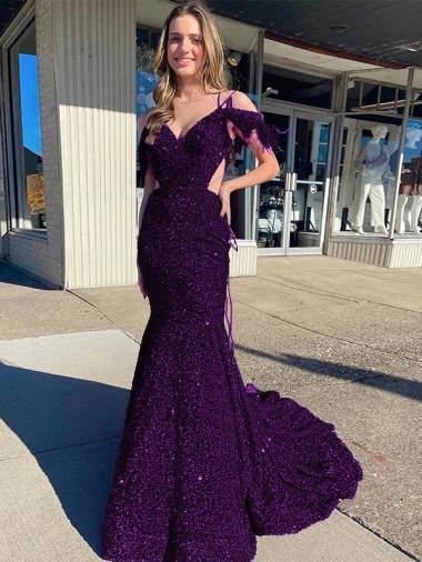 Velvet Sequin Sheath Court Train Sleeveless Long Prom Dress / Evening Dress Sheffield
