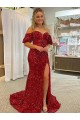 Velvet Sequin Sheath Court Train Short Sleeves Prom Dress / Evening Dress Sheffield