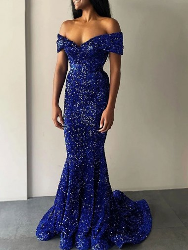 Velvet Sequin Mermaid Sweep Train Sleeveless Prom Dress Sheffield