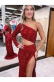 Velvet Sequin Mermaid Sweep Train Long Sleeves Velvet Sequin Evening Dress Sheffield