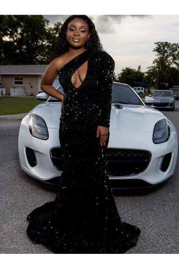 Velvet Sequin Sweep Train Long Sleeves Prom Dress Sheffield