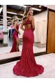 Velvet Sequin Mermaid Sweep Train Sleeveless High Slit Prom Dress / Evening Dress Sheffield