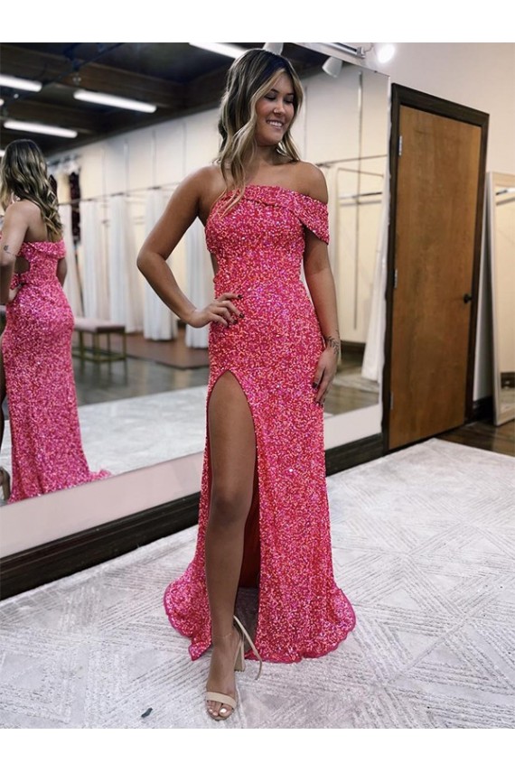 Velvet Sequin Sheath Sweep Train Sleeveless One Shoulder Prom Dress / Evening Dress Sheffield