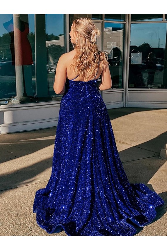 Velvet Sequin A-Line Sweep Train Sleeveless Prom Dress / Evening Dress Sheffield