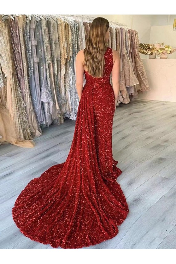 Velvet Sequin Sheath Court Train Sleeveless Prom Dress Sheffield