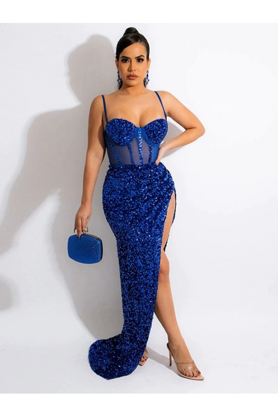 Velvet Sequin Sheath Sweep Train Sleeveless Spaghetti Straps Long Evening Dress Sheffield