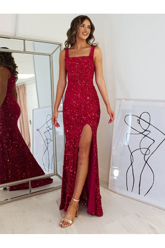 Velvet Sequin Sheath Long Sleeveless Prom Dress Sheffield