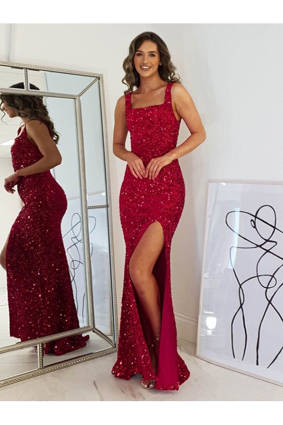 Velvet Sequin Sheath Long Sleeveless Prom Dress Sheffield