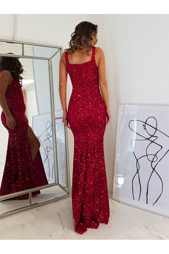 Velvet Sequin Sheath Long Sleeveless Prom Dress Sheffield