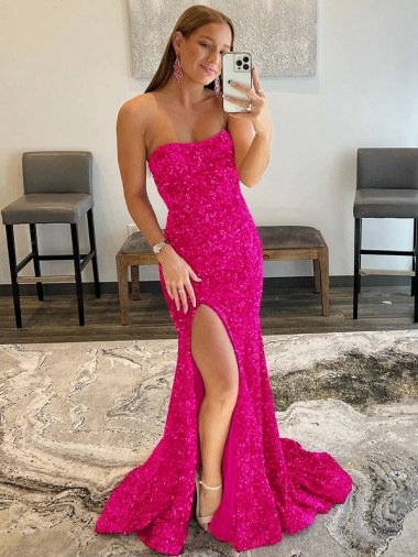 Velvet Sequin Sheath Sweep Train Sleeveless High Side Slit Prom Dress Sheffield