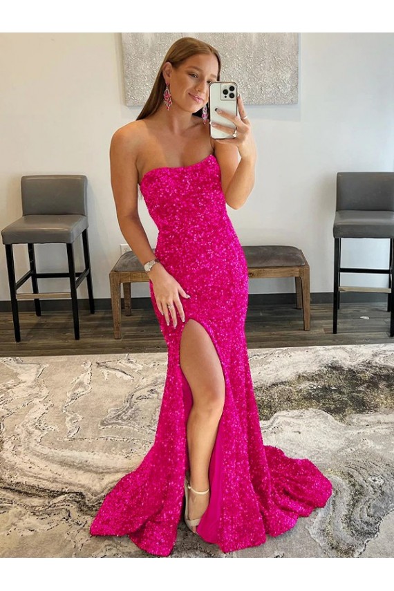 Velvet Sequin Sheath Sweep Train Sleeveless High Side Slit Prom Dress Sheffield