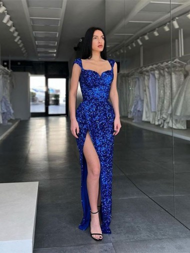 Velvet Sequin Long Sweep Train Sleeveless Spaghetti Straps Prom Dress / Evening Dress Sheffield