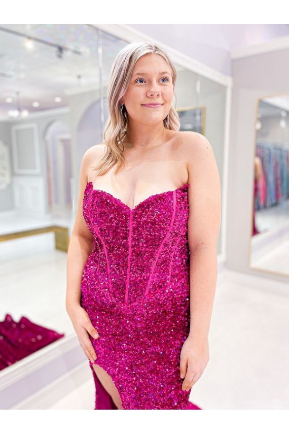 Velvet Sequin Sheath Sweep Train Sleeveless Sweetheart Prom Dress / Evening Dress Sheffield